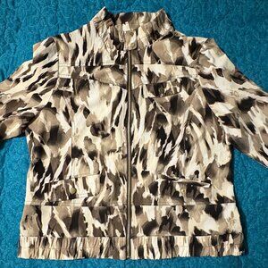 Chico's Zenergy 3/4 Sleeve Full Zip White/Brown Gold Jacket Women's Size 1/M